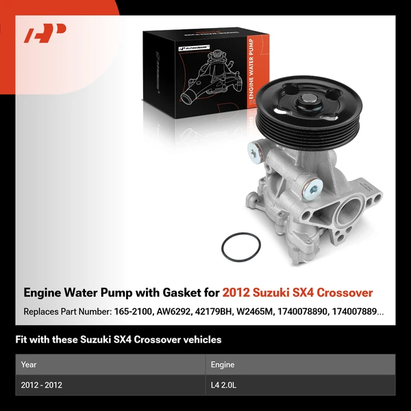 Engine Water Pump with Gasket for 2012 Suzuki SX4 Crossover