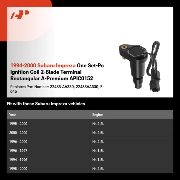 1994-2000 Subaru Impreza One Set-Pc Ignition Coil 2-Blade Terminal Rectangular A-Premium APIC0152