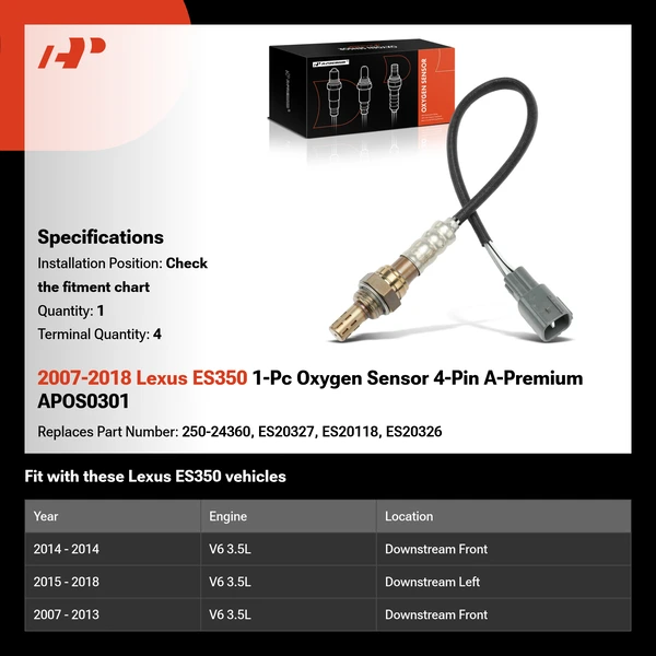 2007-2018 Lexus ES350 1-Pc Oxygen Sensor 4-Pin A-Premium APOS0301