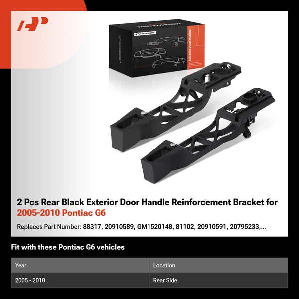 2 Pcs Rear Black Exterior Door Handle Reinforcement Bracket for 2005-2010 Pontiac G6