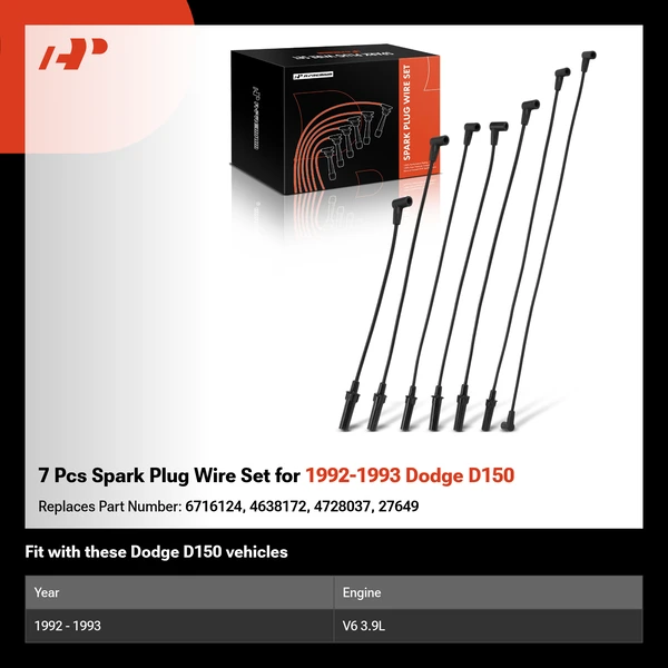 7 Pcs Spark Plug Wire Set for 1992-1993 Dodge D150