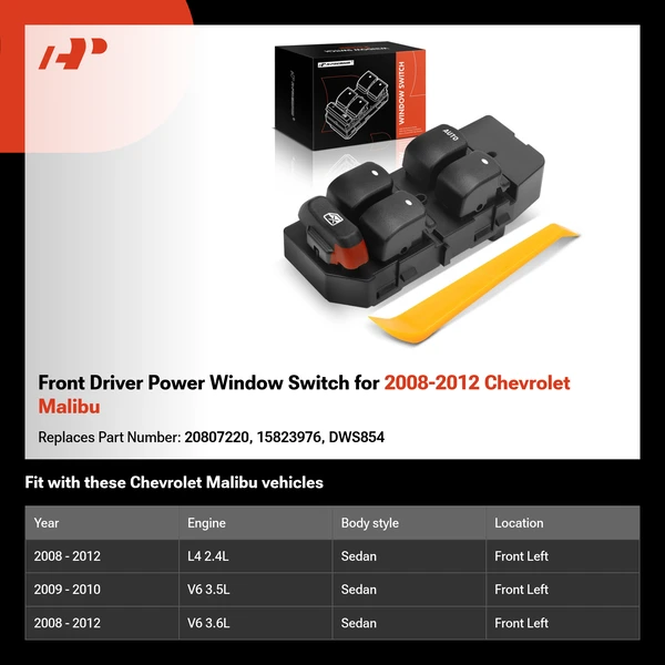 Front Driver Power Window Switch for 2008-2012 Chevrolet Malibu