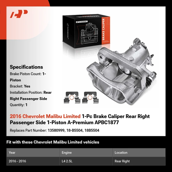 2016 Chevrolet Malibu Limited 1-Pc Brake Caliper Rear Right Passenger Side 1-Piston A-Premium APBC1877