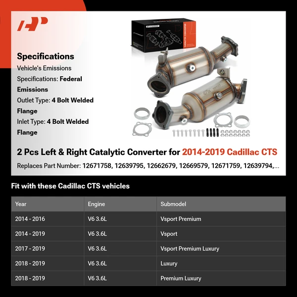 2 Pcs Left & Right Catalytic Converter for 2014-2019 Cadillac CTS