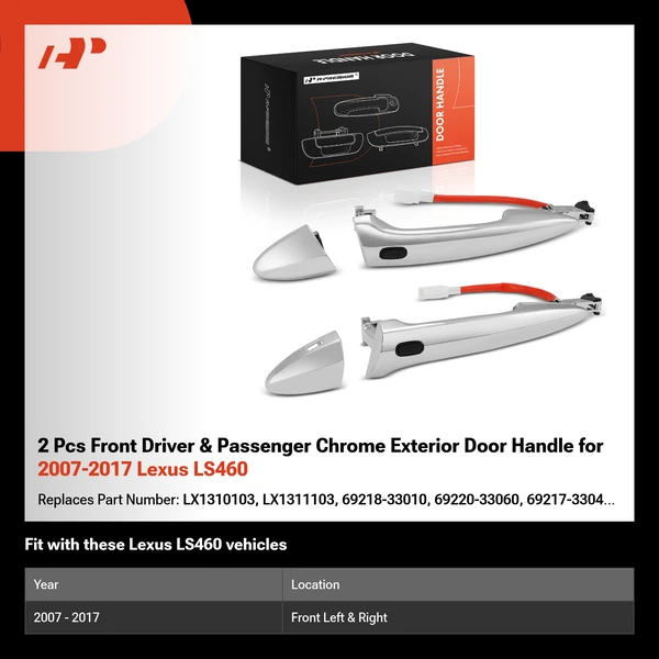 2 Pcs Front Driver & Passenger Chrome Exterior Door Handle for 2007-2017 Lexus LS460