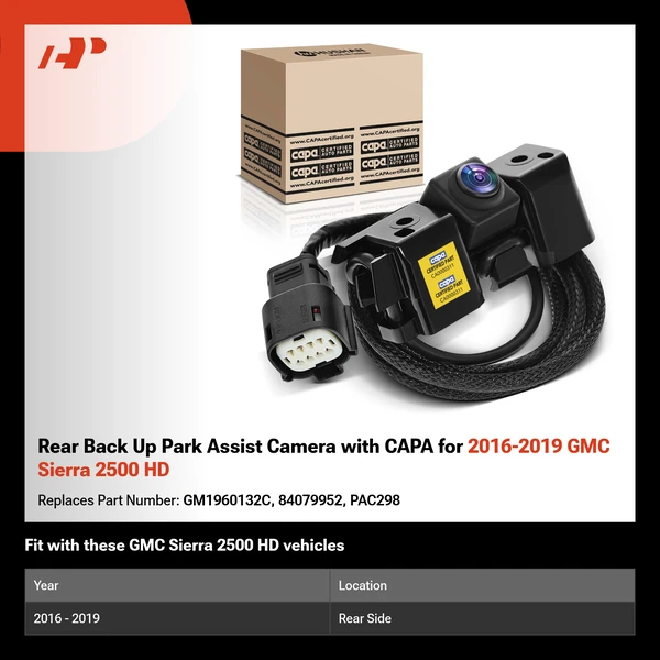 Rear Back Up Park Assist Camera with CAPA for 2016-2019 GMC Sierra 2500 HD