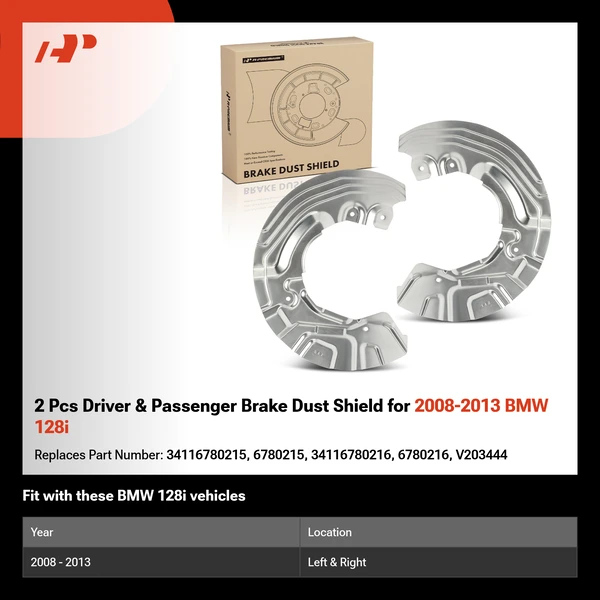 2 Pcs Driver & Passenger Brake Dust Shield for 2008-2013 BMW 128i