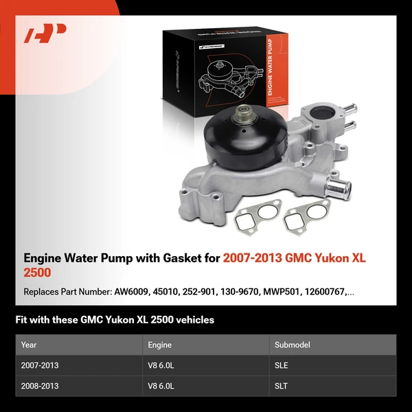 Engine Water Pump with Gasket for 2007-2013 GMC Yukon XL 2500