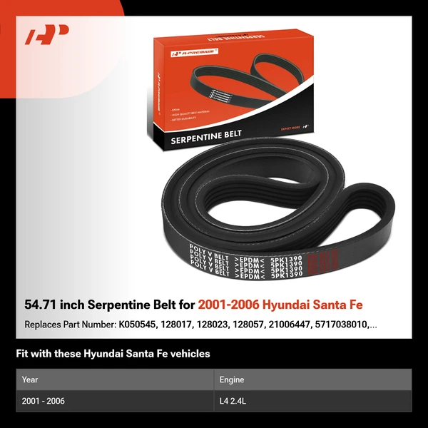 54.71 inch Serpentine Belt for 2001-2006 Hyundai Santa Fe