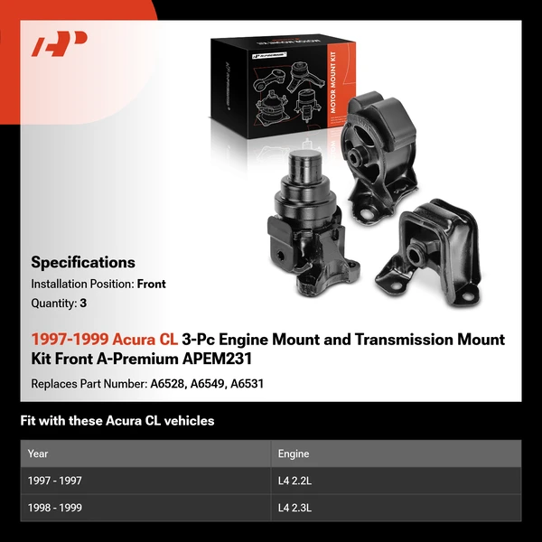 1997-1999 Acura CL 3-Pc Engine Mount and Transmission Mount Kit Front A-Premium APEM231