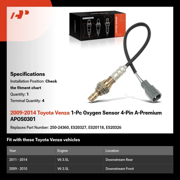 2009-2014 Toyota Venza 1-Pc Oxygen Sensor 4-Pin A-Premium APOS0301