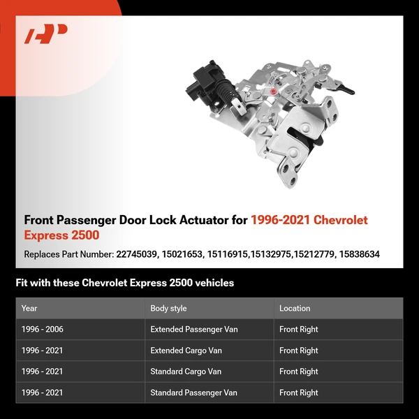 Front Passenger Door Lock Actuator for 1996-2021 Chevrolet Express 2500