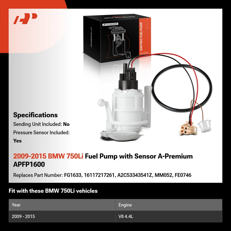 2009-2015 BMW 750Li Fuel Pump with Sensor A-Premium APFP1600