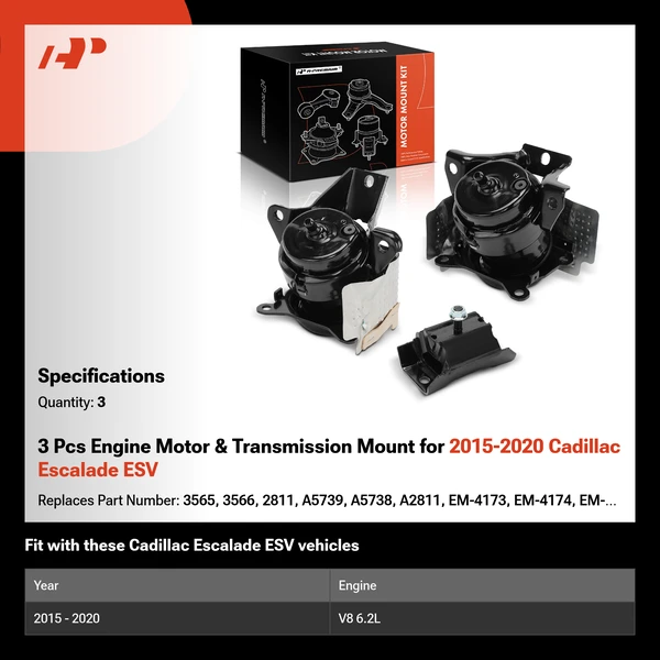 3 Pcs Engine Motor & Transmission Mount for 2015-2020 Cadillac Escalade ESV