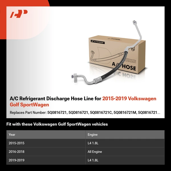 A/C Refrigerant Discharge Hose Line for 2015-2019 Volkswagen Golf SportWagen