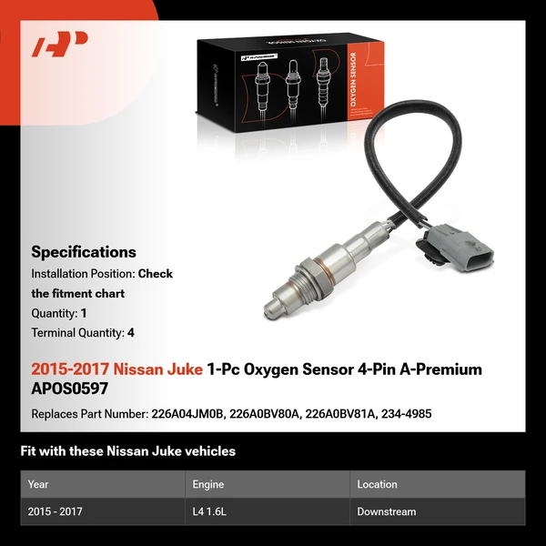 2015-2017 Nissan Juke 1-Pc Oxygen Sensor 4-Pin A-Premium APOS0597