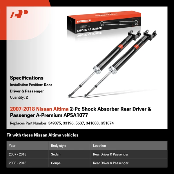 2007-2018 Nissan Altima 2-Pc Shock Absorber Rear Driver & Passenger A-Premium APSA1077