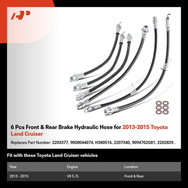 6 Pcs Front & Rear Brake Hydraulic Hose for 2013-2015 Toyota Land Cruiser