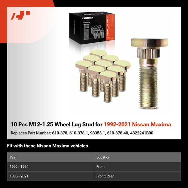 10 Pcs M12-1.25 Wheel Lug Stud for 1992-2021 Nissan Maxima