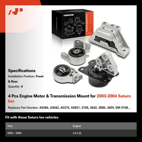 4 Pcs Engine Motor & Transmission Mount for 2003-2004 Saturn Ion
