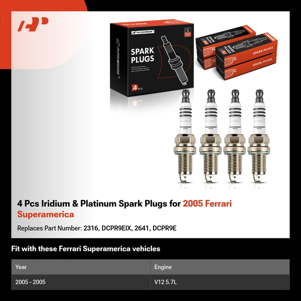 4 Pcs Iridium & Platinum Spark Plugs for 2005 Ferrari Superamerica