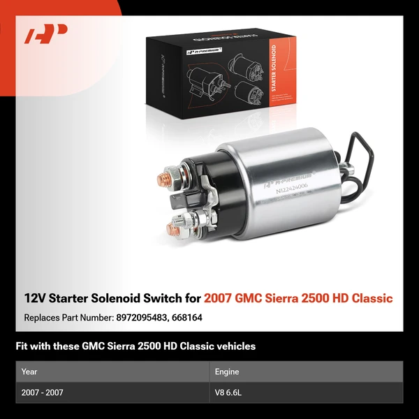 12V Starter Solenoid Switch for 2007 GMC Sierra 2500 HD Classic