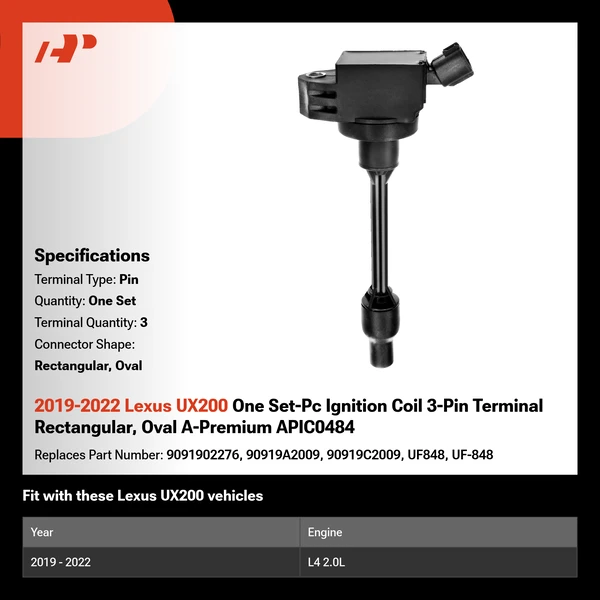 2019-2022 Lexus UX200 One Set-Pc Ignition Coil 3-Pin Terminal Rectangular, Oval A-Premium APIC0484
