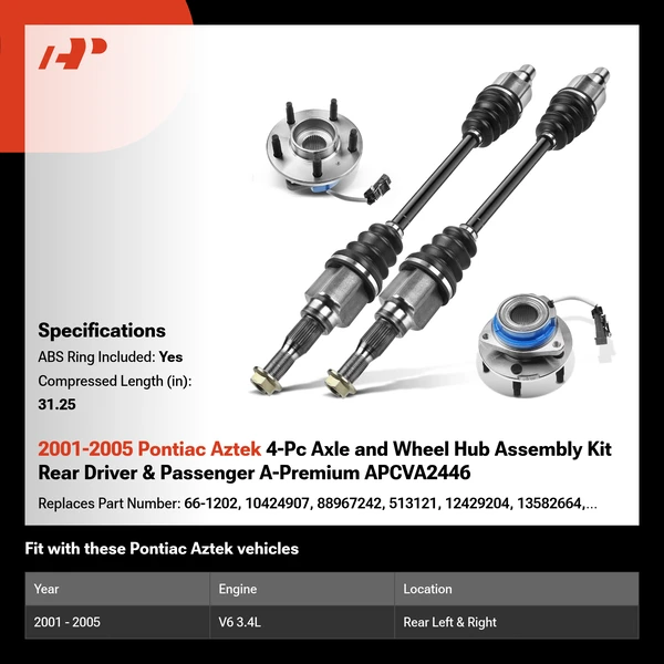 2001-2005 Pontiac Aztek 4-Pc Axle and Wheel Hub Assembly Kit Rear Driver & Passenger A-Premium APCVA2446