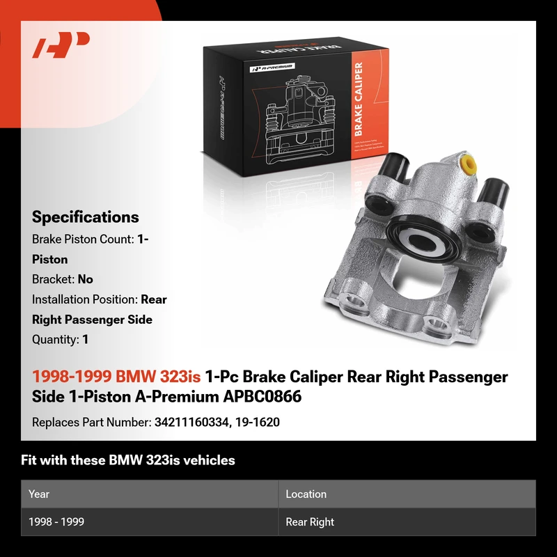 1998-1999 BMW 323is 1-Pc Brake Caliper Rear Right Passenger Side 1-Piston A-Premium APBC0866