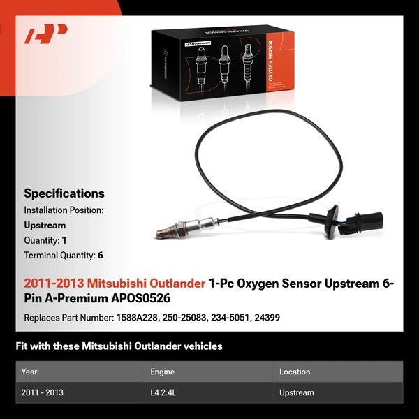 2011-2013 Mitsubishi Outlander 1-Pc Oxygen Sensor Upstream 6-Pin A-Premium APOS0526