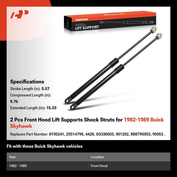 2 Pcs Front Hood Lift Supports Shock Struts for 1982-1989 Buick Skyhawk