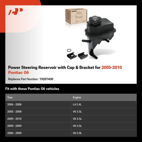 Power Steering Reservoir with Cap & Bracket for 2005-2010 Pontiac G6