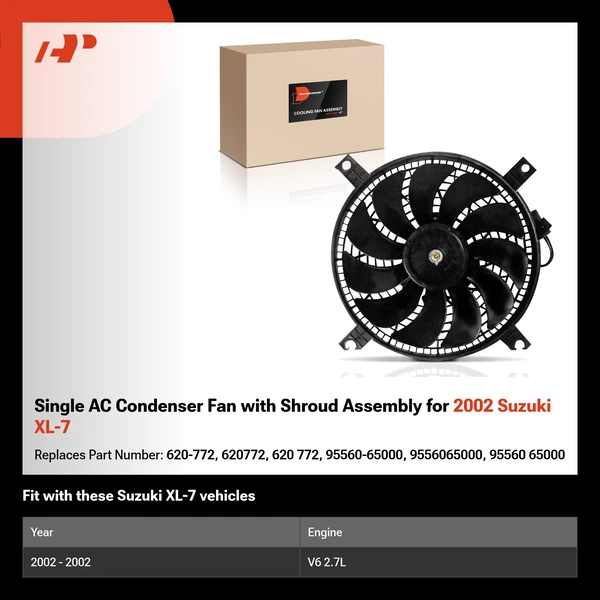 Single AC Condenser Fan with Shroud Assembly for 2002 Suzuki XL-7