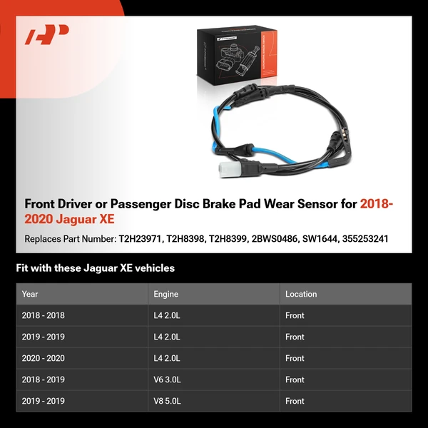 Front Driver or Passenger Disc Brake Pad Wear Sensor for 2018-2020 Jaguar XE