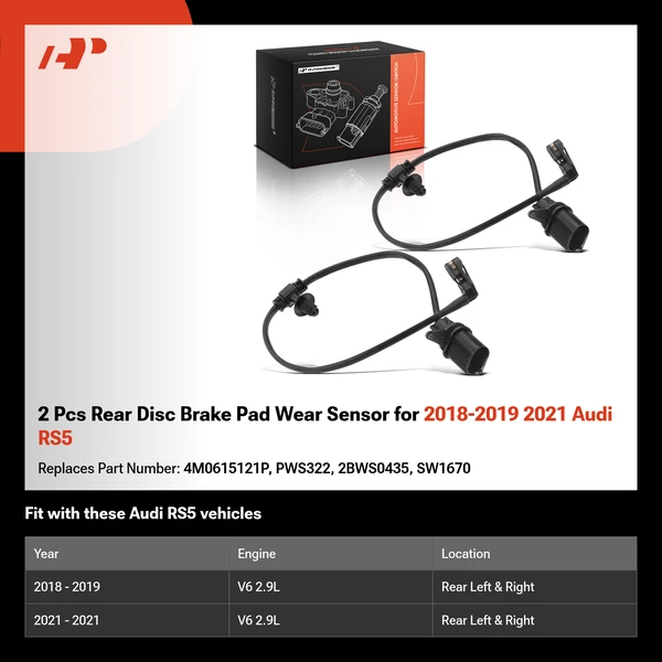 2 Pcs Rear Disc Brake Pad Wear Sensor for 2018-2019 2021 Audi RS5