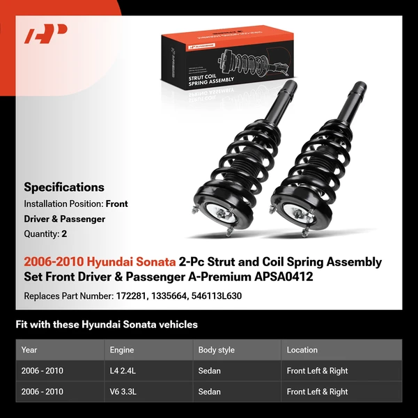 2006-2010 Hyundai Sonata 2-Pc Strut and Coil Spring Assembly Set Front Driver & Passenger A-Premium APSA0412