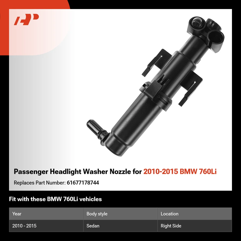 Passenger Headlight Washer Nozzle for 2010-2015 BMW 760Li