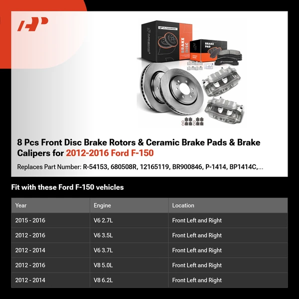 8 Pcs Front Disc Brake Rotors & Ceramic Brake Pads & Brake Calipers for 2012-2016 Ford F-150