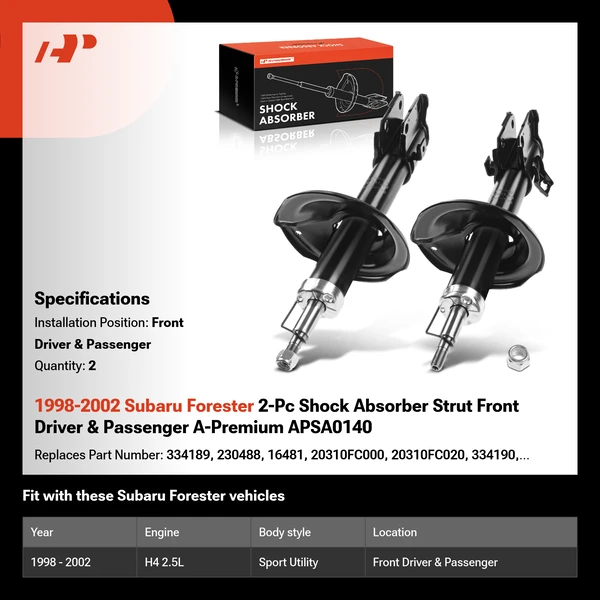 1998-2002 Subaru Forester 2-Pc Shock Absorber Strut Front Driver & Passenger A-Premium APSA0140
