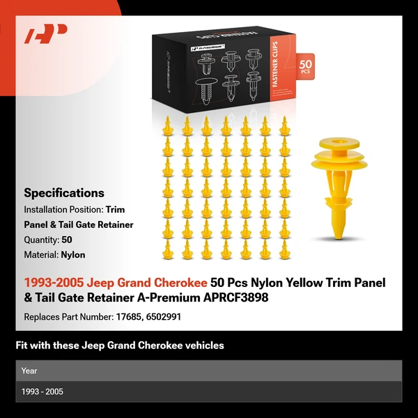 1993-2005 Jeep Grand Cherokee 50 Pcs Nylon Yellow Trim Panel & Tail Gate Retainer A-Premium APRCF3898