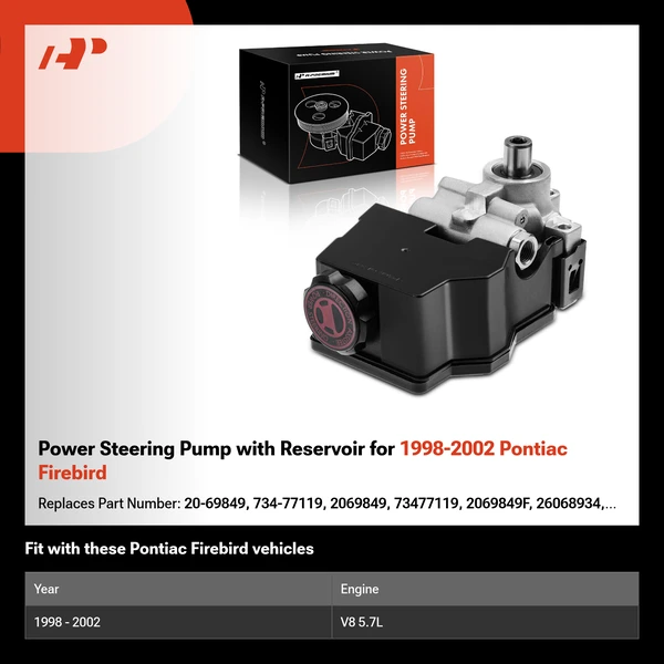 Power Steering Pump with Reservoir for 1998-2002 Pontiac Firebird