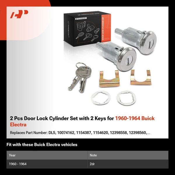 2 Pcs Door Lock Cylinder Set with 2 Keys for 1960-1964 Buick Electra