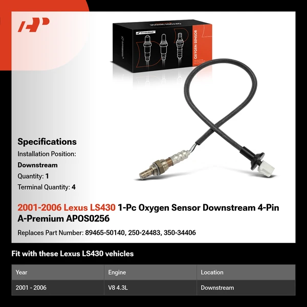 2001-2006 Lexus LS430 1-Pc Oxygen Sensor Downstream 4-Pin A-Premium APOS0256