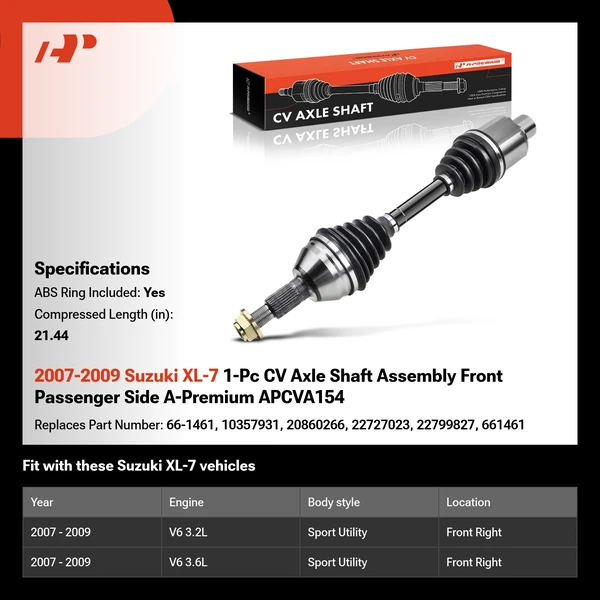 2007-2009 Suzuki XL-7 1-Pc CV Axle Shaft Assembly Front Passenger Side A-Premium APCVA154