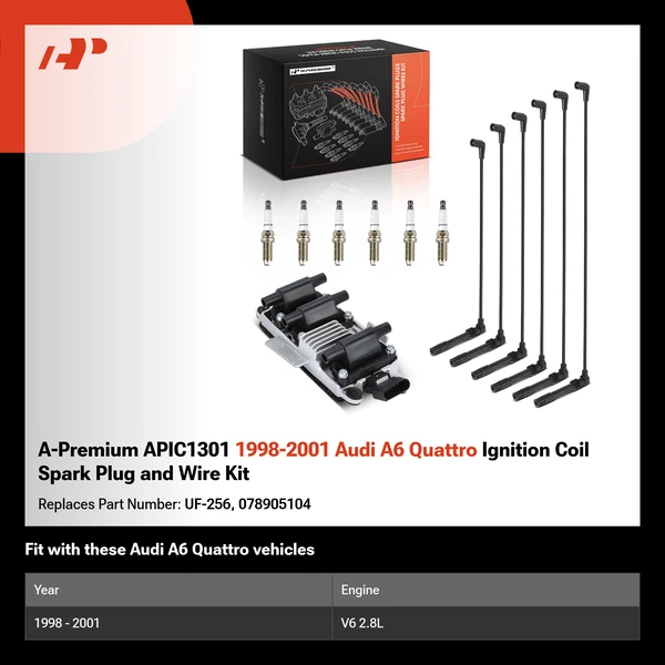 A-Premium APIC1301 1998-2001 Audi A6 Quattro Ignition Coil Spark Plug and Wire Kit
