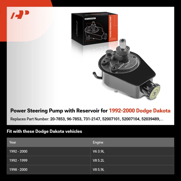 Power Steering Pump with Reservoir for 1992-2000 Dodge Dakota