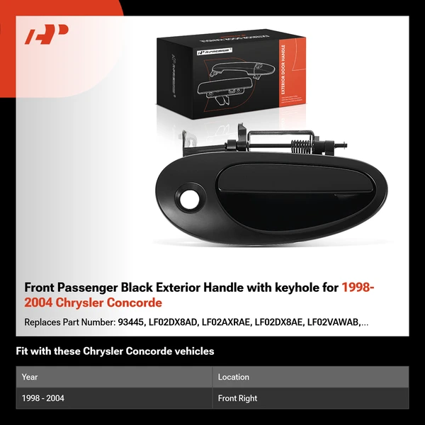 Front Passenger Black Exterior Handle with keyhole for 1998-2004 Chrysler Concorde