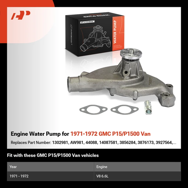 Engine Water Pump for 1971-1972 GMC P15/P1500 Van
