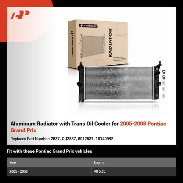 Aluminum Radiator with Trans Oil Cooler for 2005-2008 Pontiac Grand Prix