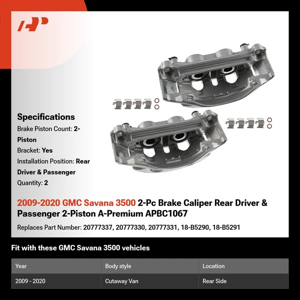 2009-2020 GMC Savana 3500 2-Pc Brake Caliper Rear Driver & Passenger 2-Piston A-Premium APBC1067